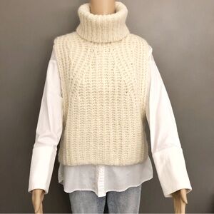 ZARA Wool Blend Minimalist Beige Cream High Turtle Neck Sweater Vest Jumper.